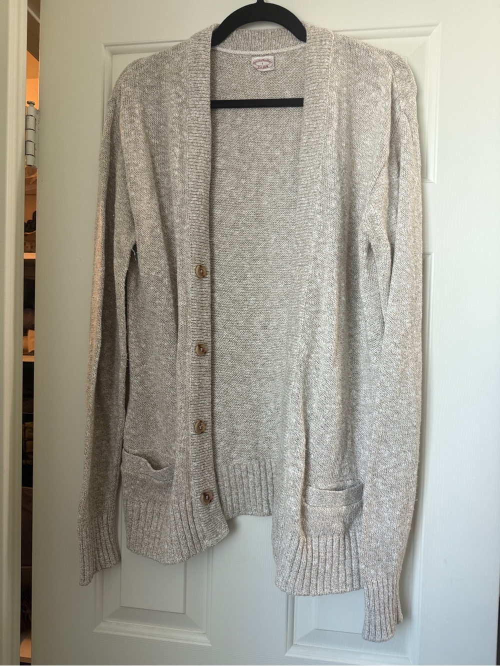 Brooks Brothers Oatmeal Light Beige Cardigan Sweater with Pockets